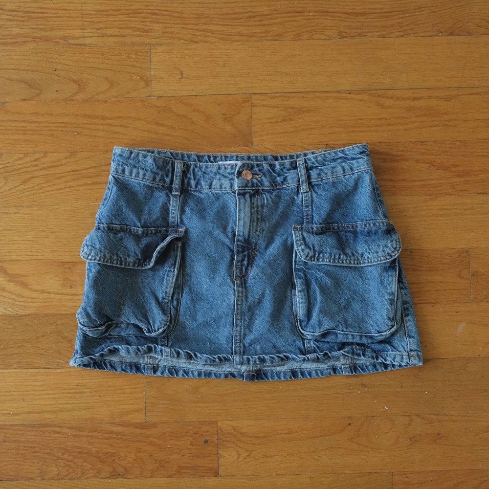 Zara Cargo Denim Mini Skirt Womens Blue Pockets Y2K Utility Size M 6147/033/427
